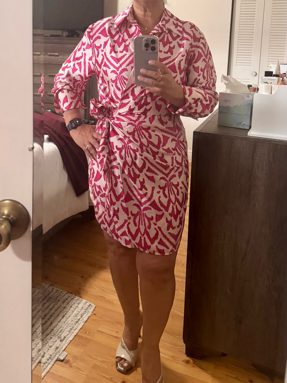 Mango Pink and Cream Asymmetrical Wrap Dress